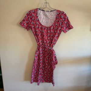 Boden Elspeth Jersey Dress, Ottomi Bird Print Strawberry Split Pockets, Size 14R